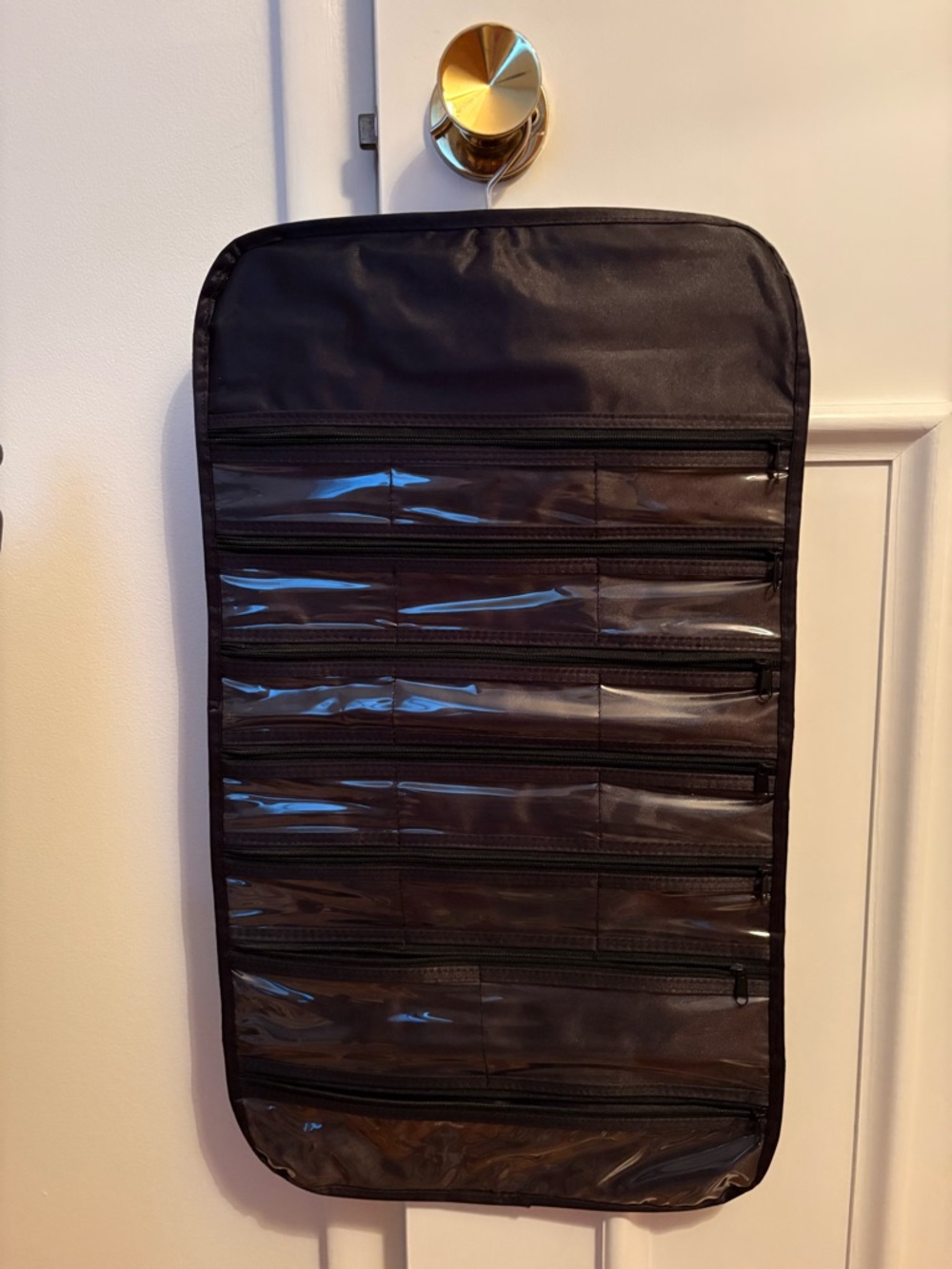 Black Double Sided Hanging Organizer/Jewelry Storage with Clear Zippered Pockets